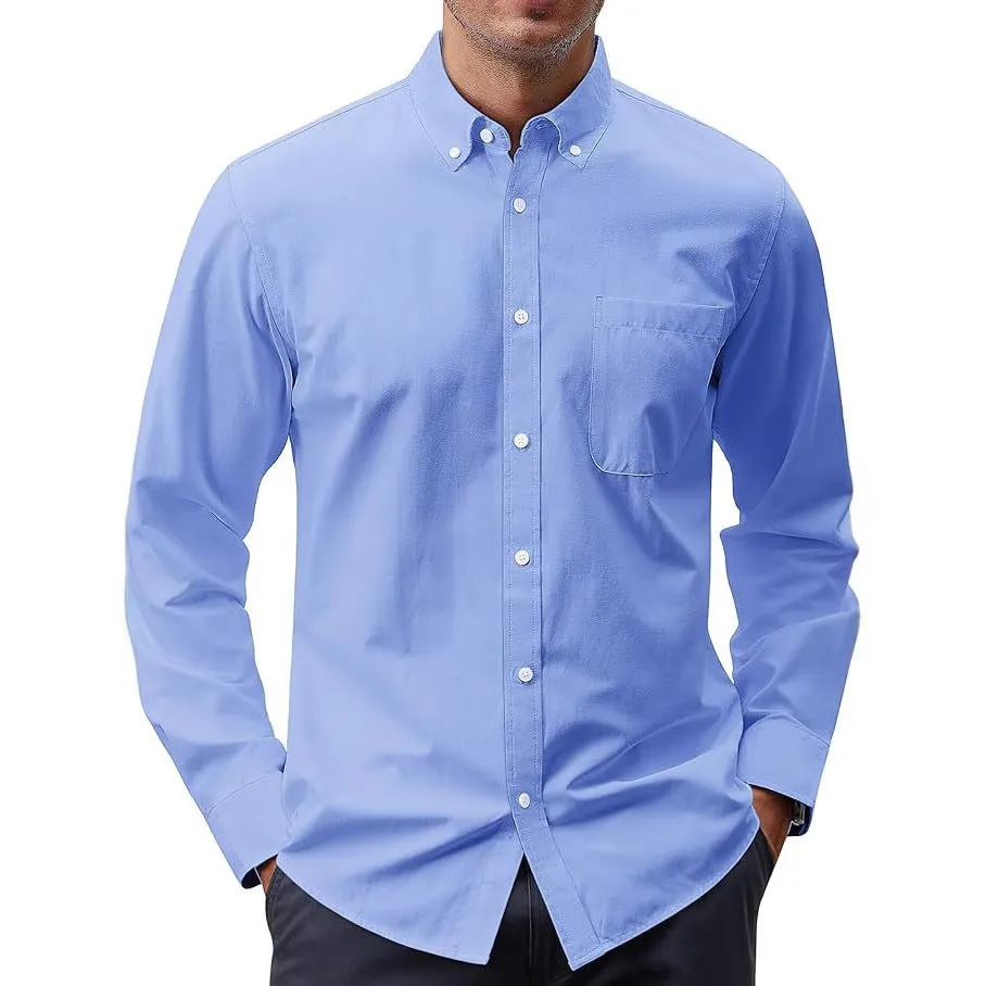 Cotton blend Oxford long sleeve button shirt in cardigan style