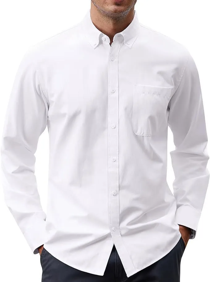 Cotton blend Oxford long sleeve button shirt in cardigan style