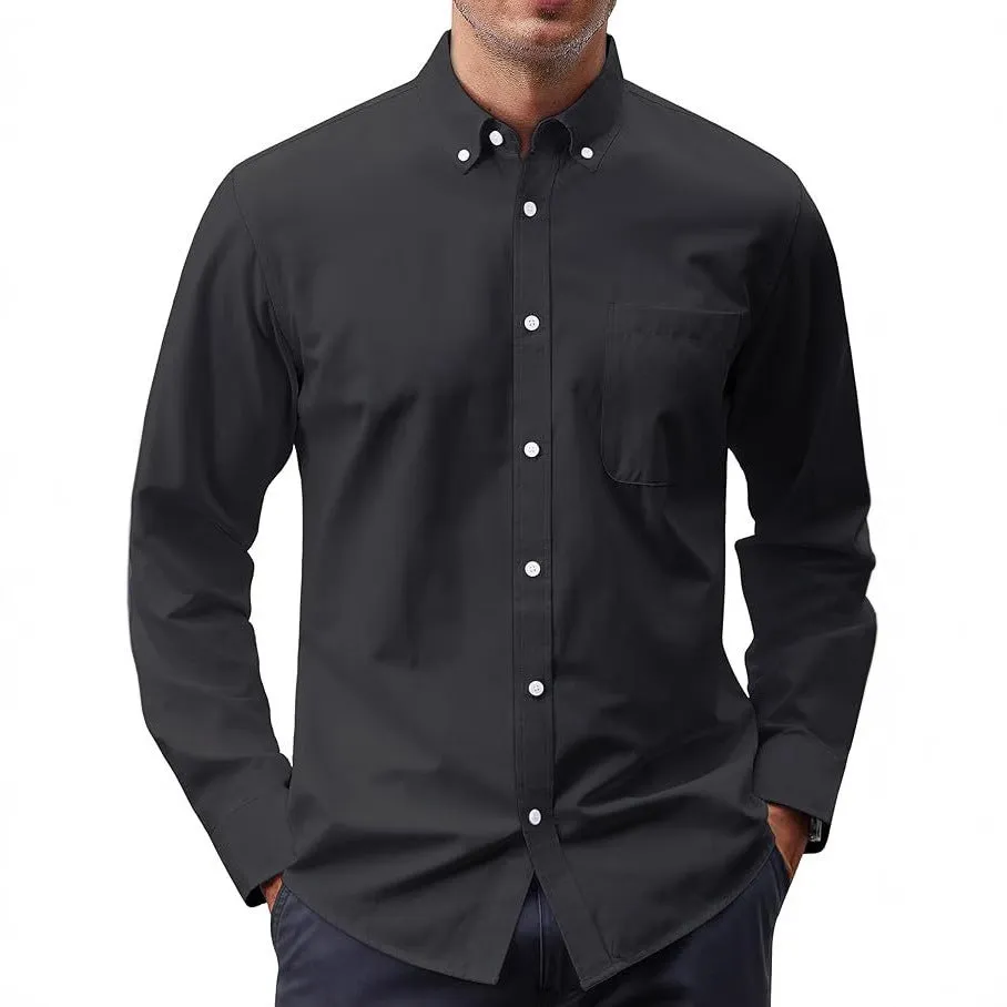 Cotton blend Oxford long sleeve button shirt in cardigan style