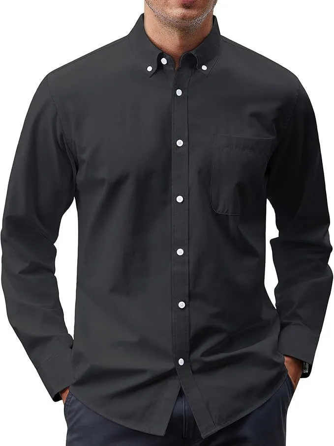 Cotton blend Oxford long sleeve button shirt in cardigan style