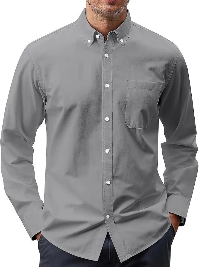 Cotton blend Oxford long sleeve button shirt in cardigan style