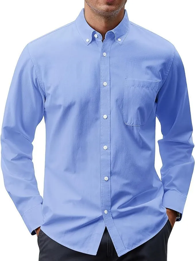 Cotton blend Oxford long sleeve button shirt in cardigan style