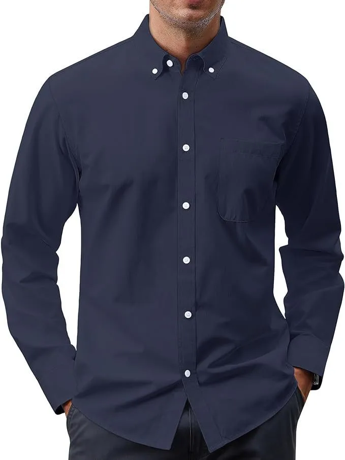 Cotton blend Oxford long sleeve button shirt in cardigan style