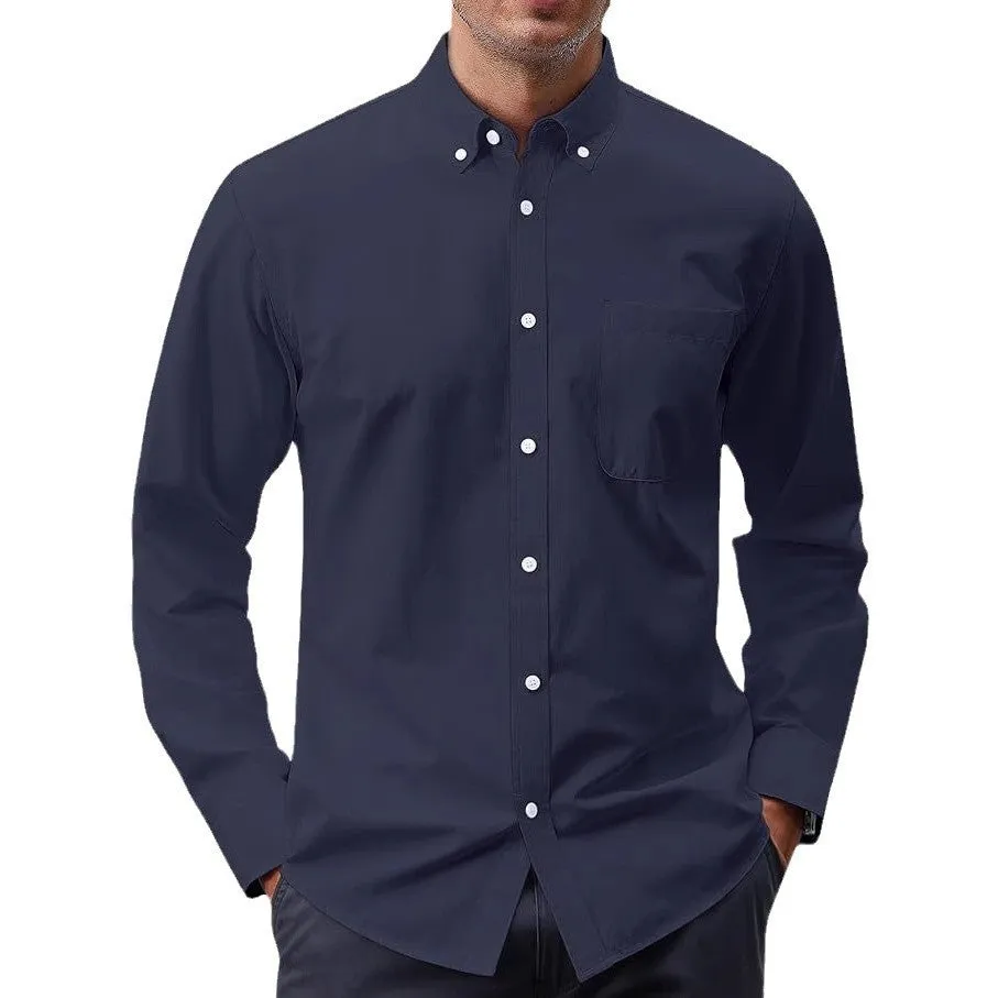 Cotton blend Oxford long sleeve button shirt in cardigan style