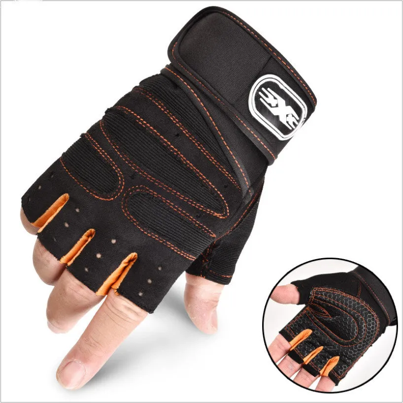 Half finger breathable cycling gloves with anti-slip mesh palm and adjustable wrist clasp, in black