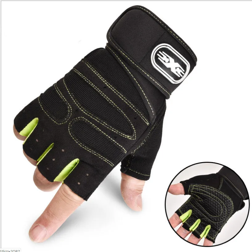 Half finger breathable cycling gloves with anti-slip mesh palm and adjustable wrist clasp, in black
