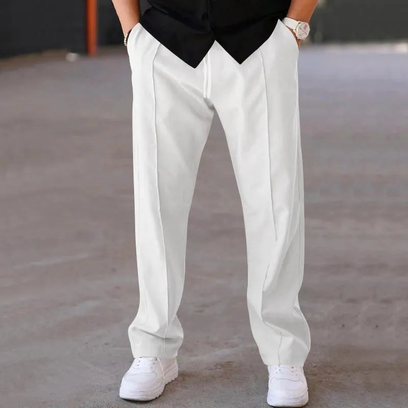 Men's loose straight drawstring trousers in waffle polyester fabric, shown in multiple colour options