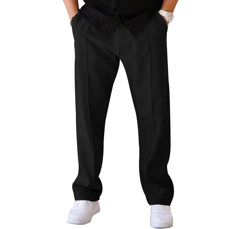 Men's loose straight drawstring trousers in waffle polyester fabric, shown in multiple colour options