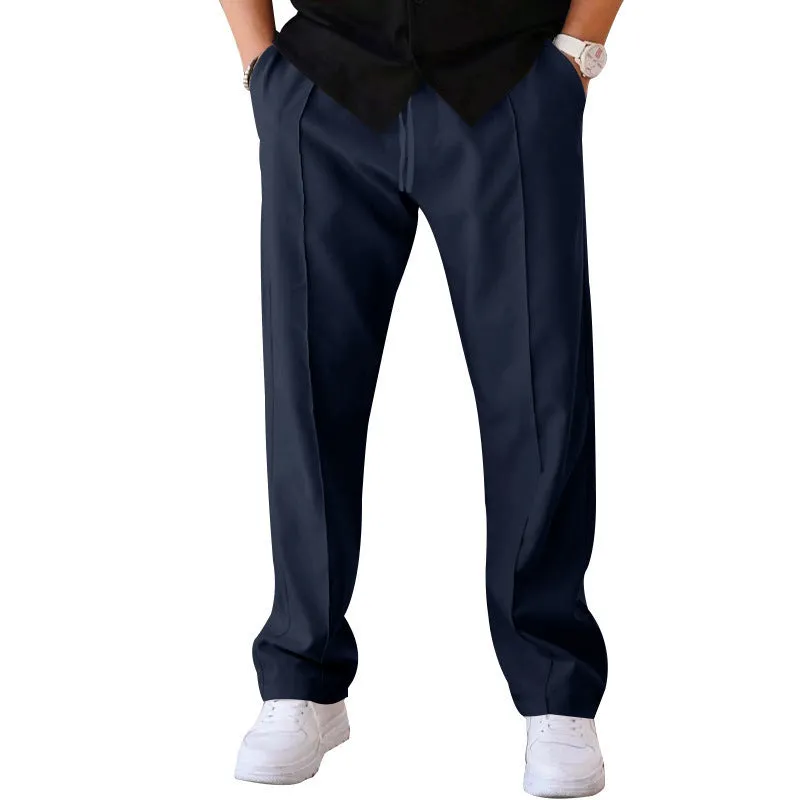 Men's loose straight drawstring trousers in waffle polyester fabric, shown in multiple colour options
