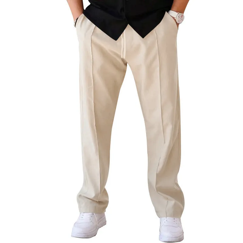 Men's loose straight drawstring trousers in waffle polyester fabric, shown in multiple colour options