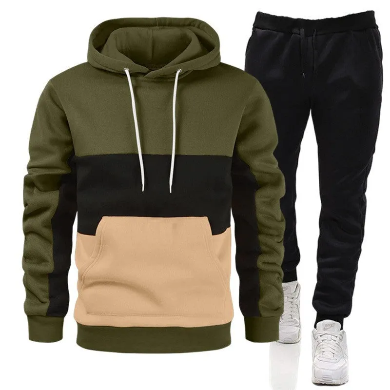 Men loose fit leisure set hoodie and joggers in army green colour