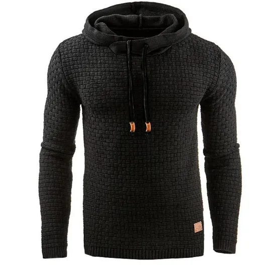 Men's jacquard hoodie long sleeve pullover casual solid colour cotton blend sweatshirt