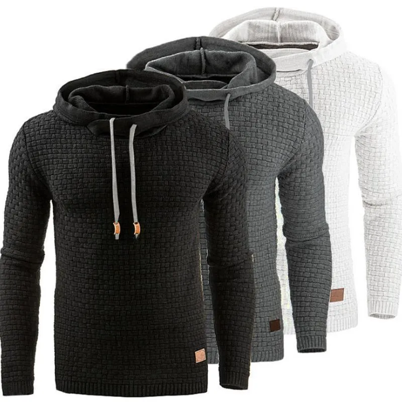 Men's jacquard hoodie long sleeve pullover casual solid colour cotton blend sweatshirt
