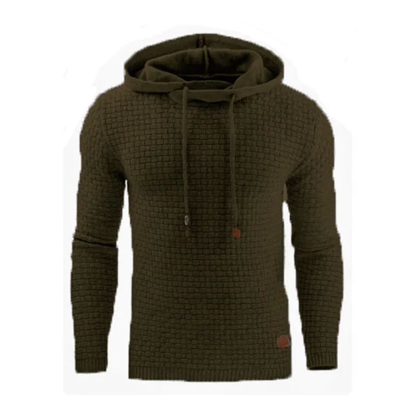 Men's jacquard hoodie long sleeve pullover casual solid colour cotton blend sweatshirt