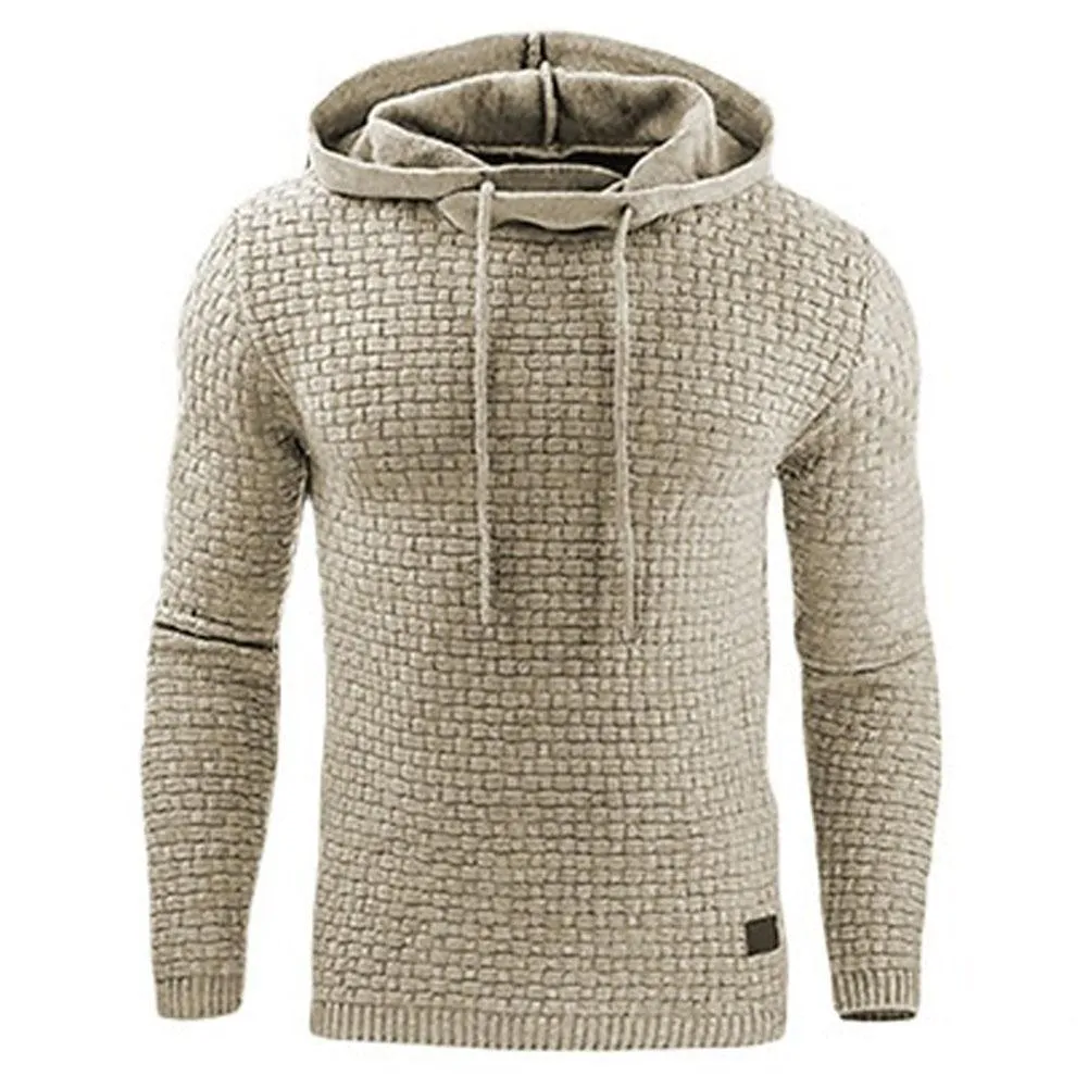 Men's jacquard hoodie long sleeve pullover casual solid colour cotton blend sweatshirt