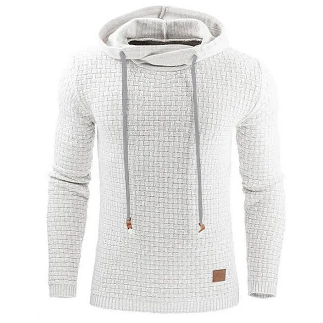 Men's jacquard hoodie long sleeve pullover casual solid colour cotton blend sweatshirt
