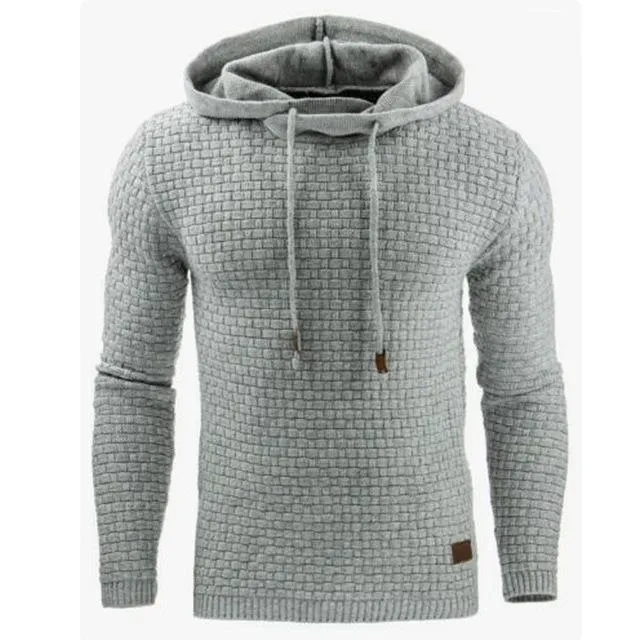 Men's jacquard hoodie long sleeve pullover casual solid colour cotton blend sweatshirt