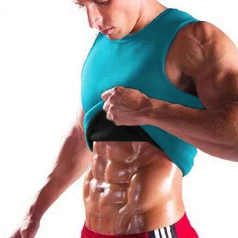 Men's body shaping neoprene sauna vest with logo in black, seamless square collar, waist length