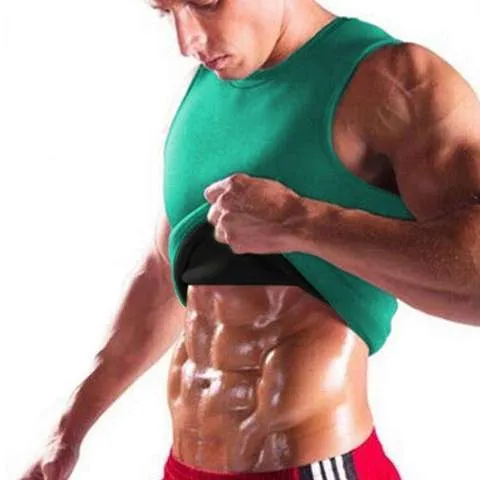 Men's body shaping neoprene sauna vest with logo in black, seamless square collar, waist length