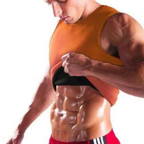 Men's body shaping neoprene sauna vest with logo in black, seamless square collar, waist length