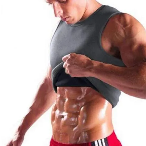 Men's body shaping neoprene sauna vest with logo in black, seamless square collar, waist length