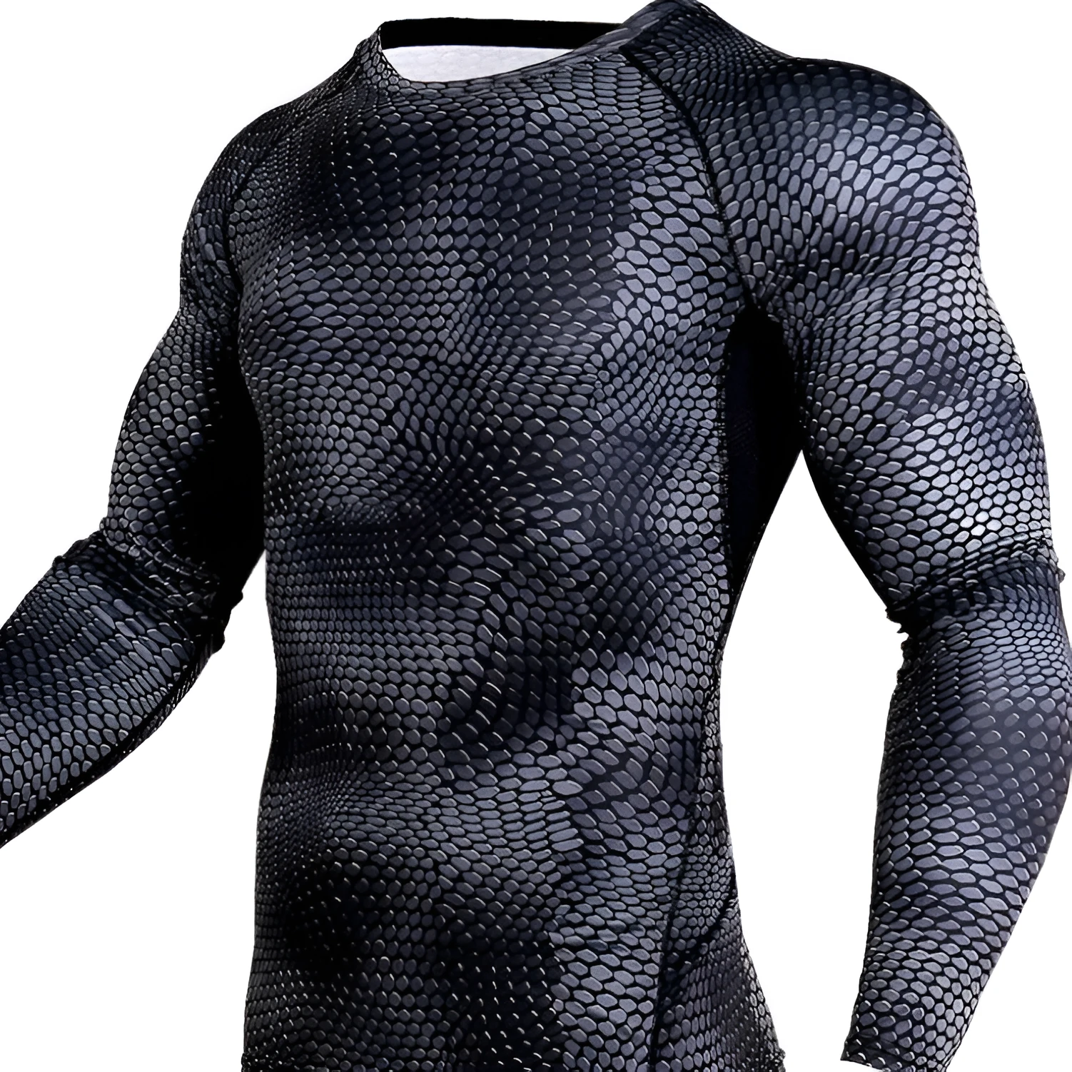 Men's compression running shirt in blue with O-neck and long sleeves for gym training