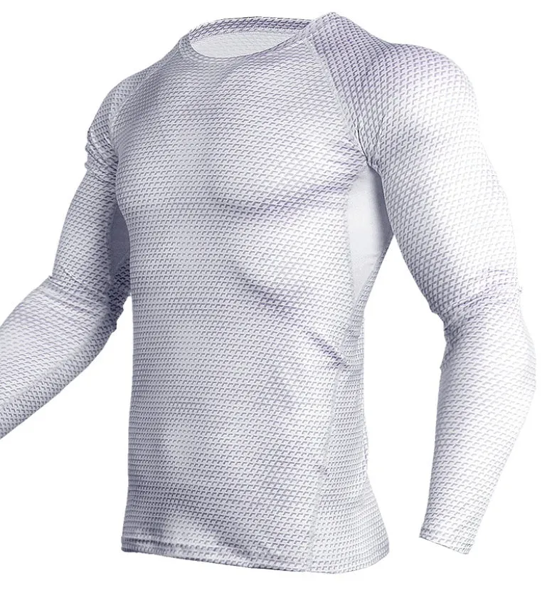 Men's compression running shirt in blue with O-neck and long sleeves for gym training