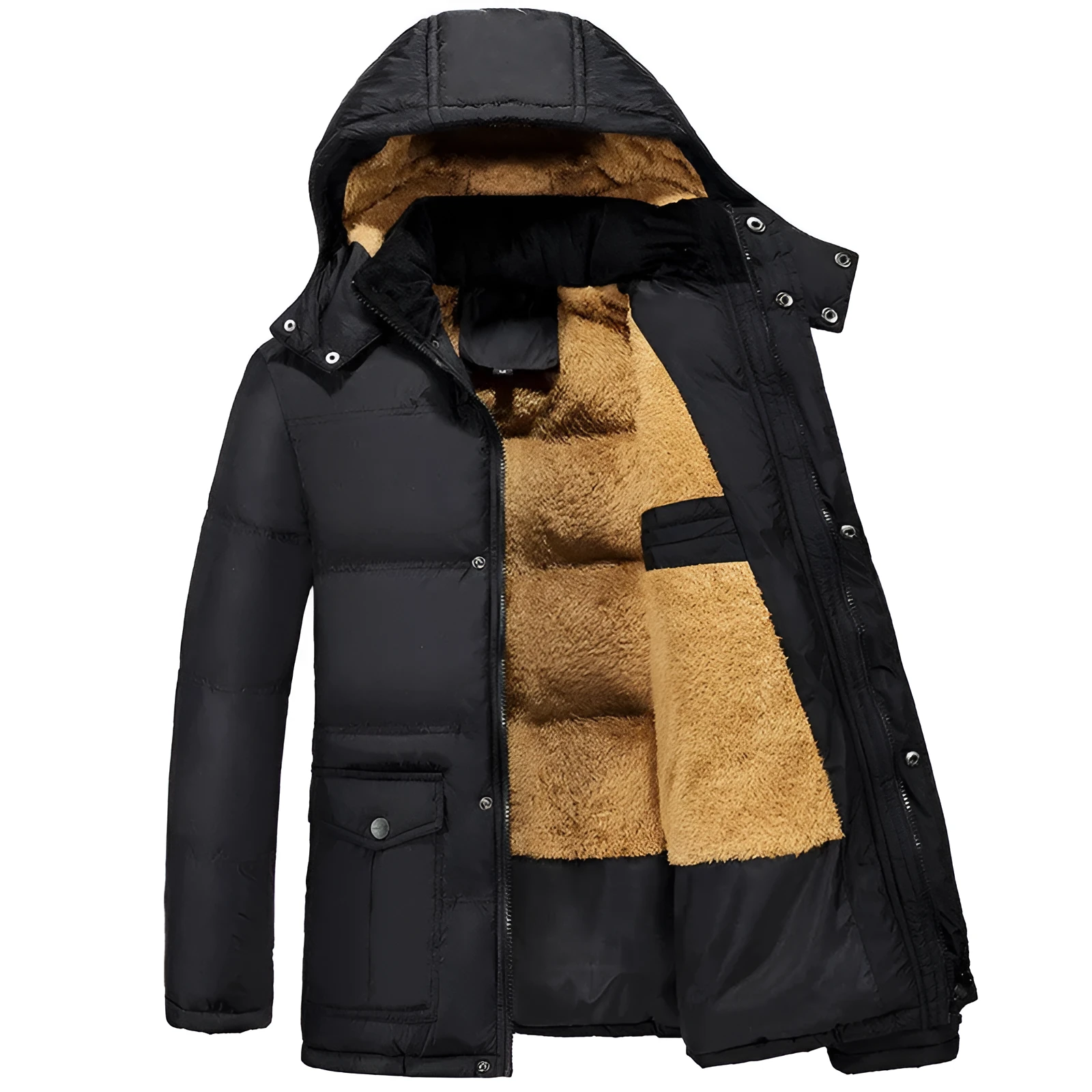 Men's velvet padded jacket double breasted hooded winter coat with patterned fabric