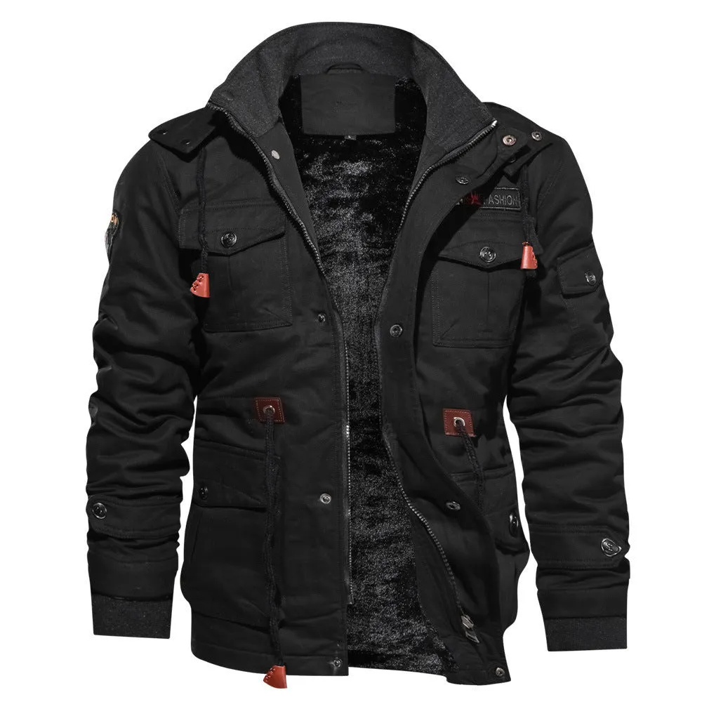 Mountainskin men's winter fleece jacket in army green with hood and full front zipper
