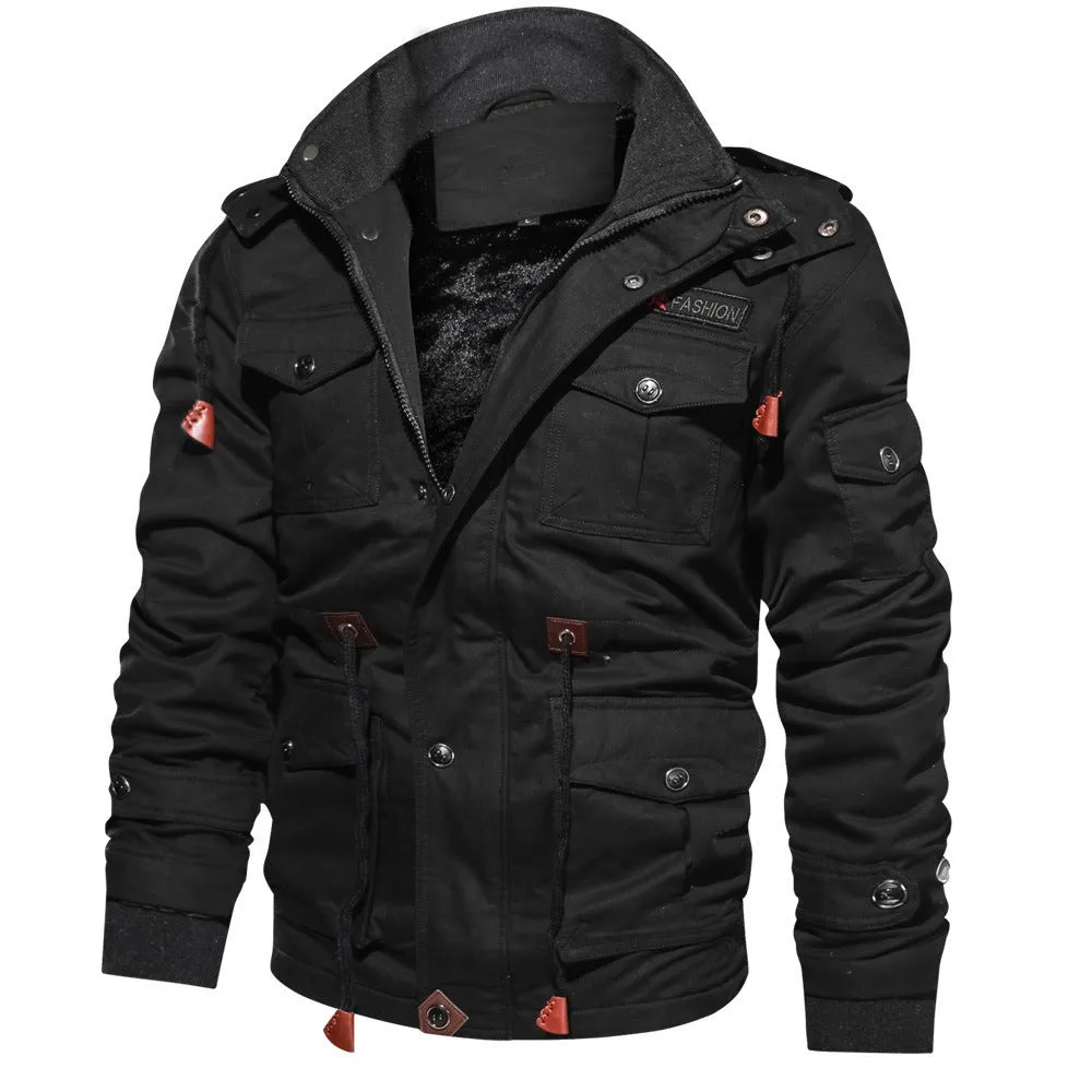 Mountainskin men's winter fleece jacket in army green with hood and full front zipper
