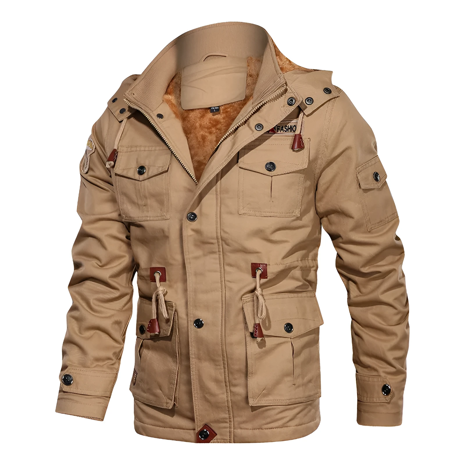 Mountainskin men's winter fleece jacket in army green with hood and full front zipper