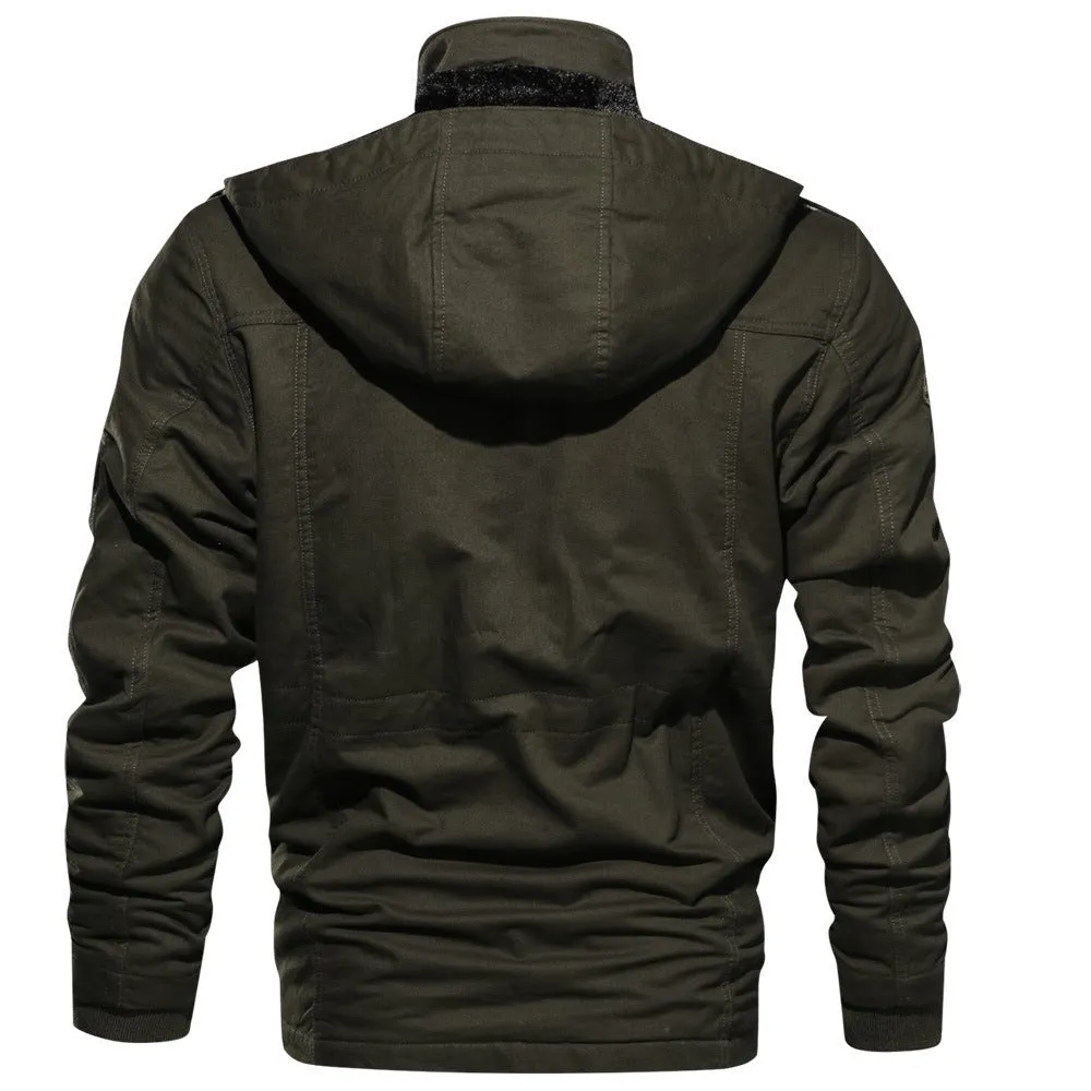 Mountainskin men's winter fleece jacket in army green with hood and full front zipper