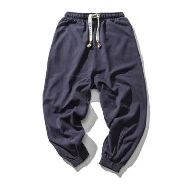 Men's black cotton hip hop streetwear joggers with drawstring waist and slant pockets