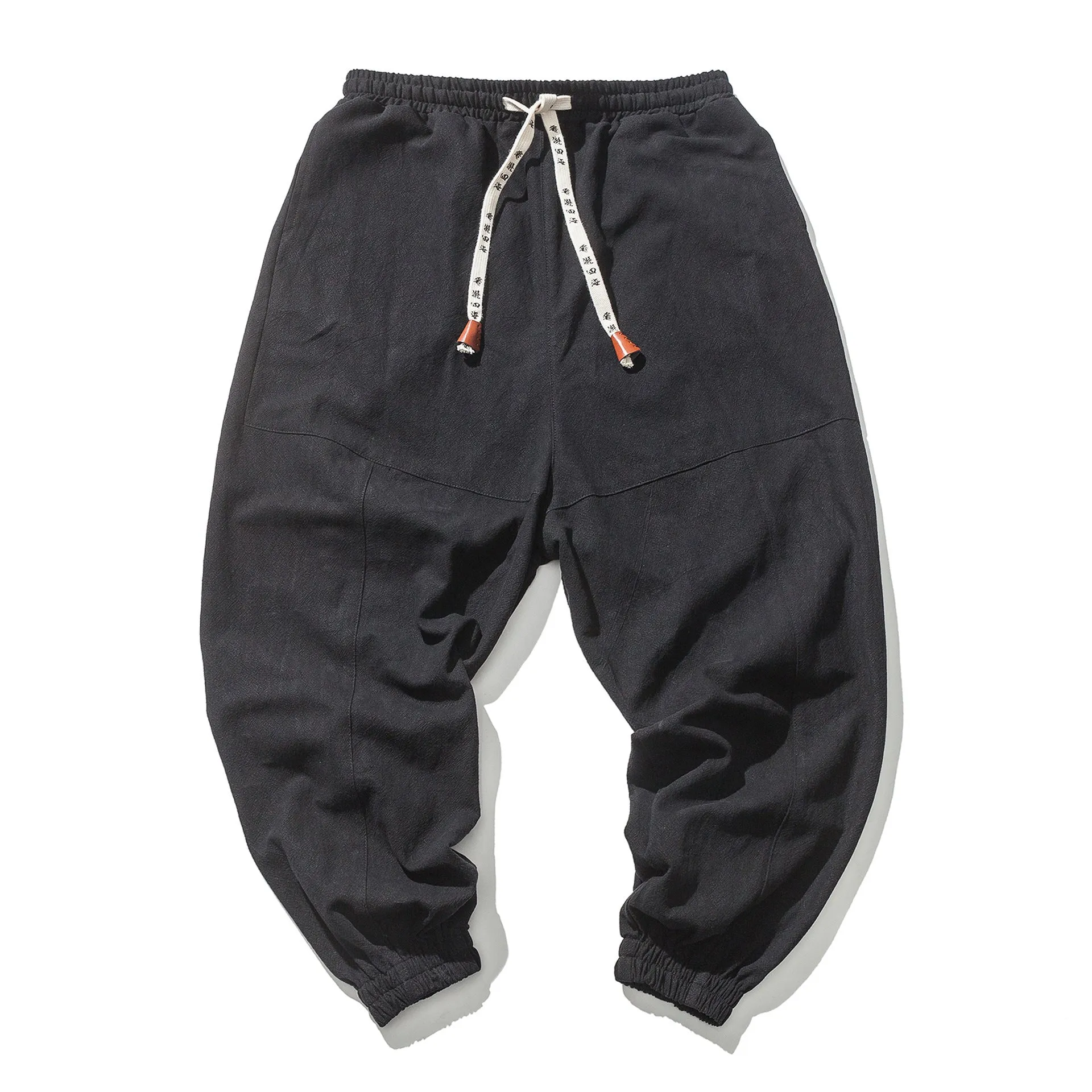 Men's black cotton hip hop streetwear joggers with drawstring waist and slant pockets