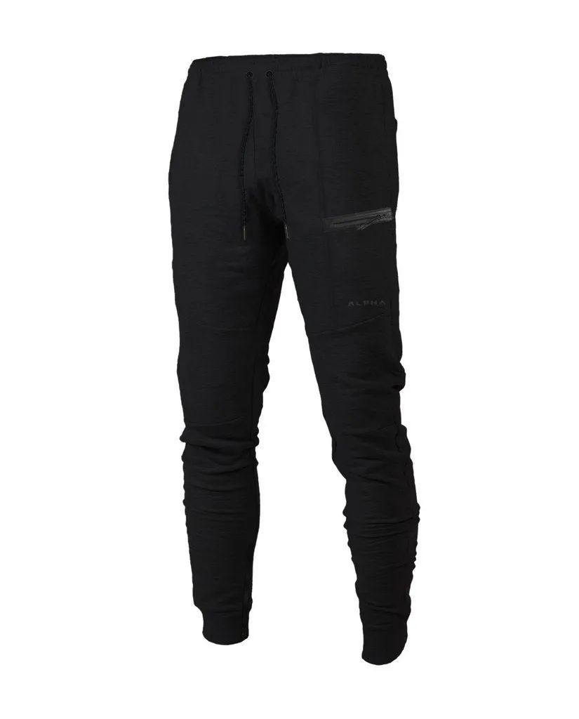 Men's black cotton joggers with elastic waist and velcro side pockets, loose fit, for sports and casual wear