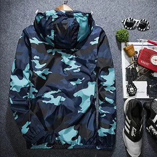 Covrlge men's camouflage hooded jacket with luminous zipper spring casual coat MWJ011 in green colour front view