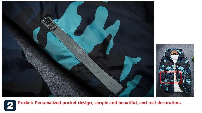 Covrlge men's camouflage hooded jacket with luminous zipper spring casual coat MWJ011 in green colour front view