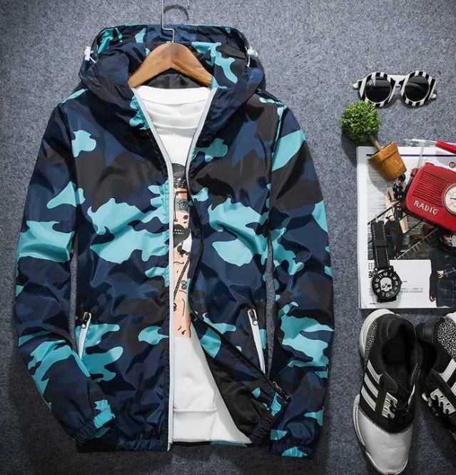 Covrlge men's camouflage hooded jacket with luminous zipper spring casual coat MWJ011 in green colour front view
