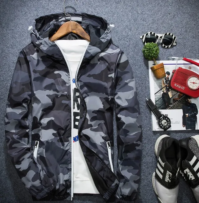 Covrlge men's camouflage hooded jacket with luminous zipper spring casual coat MWJ011 in green colour front view