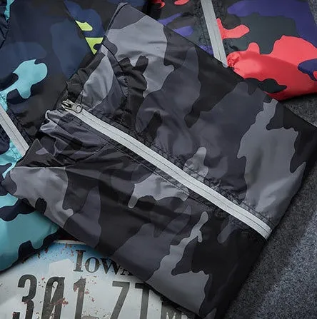 Covrlge men's camouflage hooded jacket with luminous zipper spring casual coat MWJ011 in green colour front view