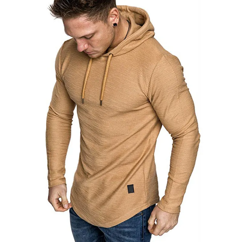 Men hoodie sweatshirt, casual long sleeve slim fit pullover, cotton blend solid colour, available in white, green, black, dark grey, khaki, sizes M to 3XL