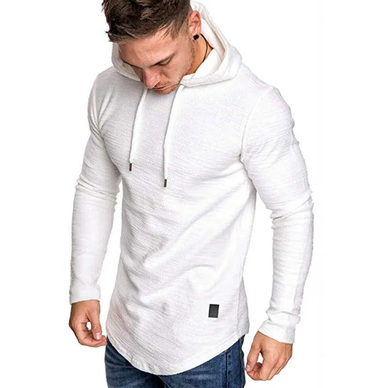 Men hoodie sweatshirt, casual long sleeve slim fit pullover, cotton blend solid colour, available in white, green, black, dark grey, khaki, sizes M to 3XL