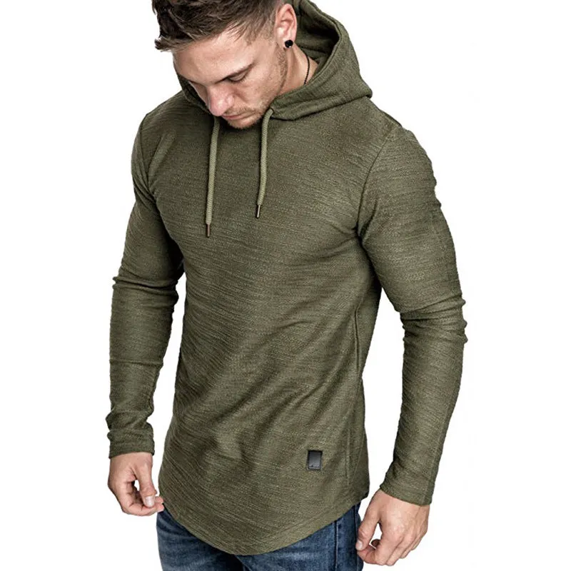 Men hoodie sweatshirt, casual long sleeve slim fit pullover, cotton blend solid colour, available in white, green, black, dark grey, khaki, sizes M to 3XL