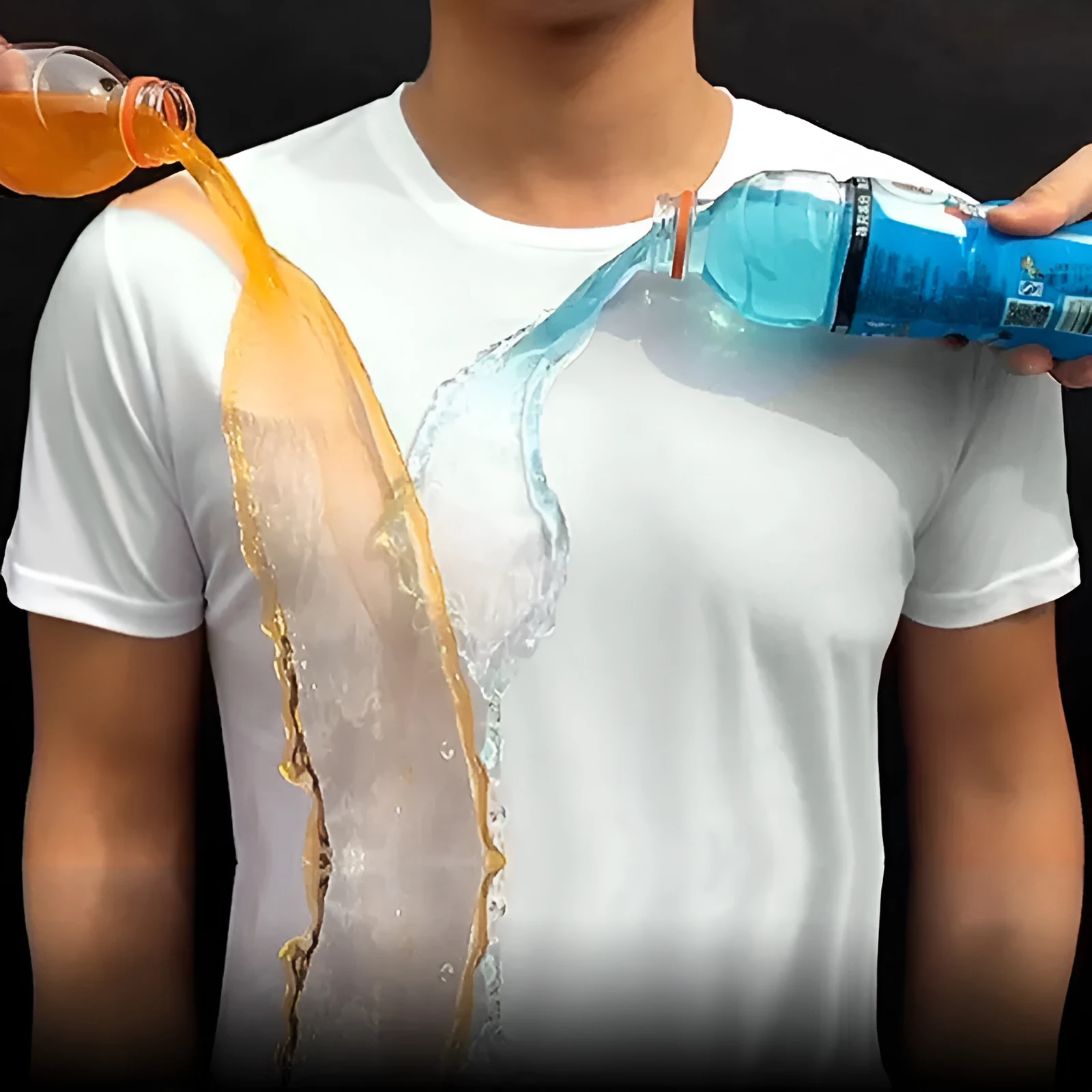 Plain round neck short sleeve quick-dry waterproof anti-fouling T-shirt in white, black, blue; 95% acetate blend loose fit