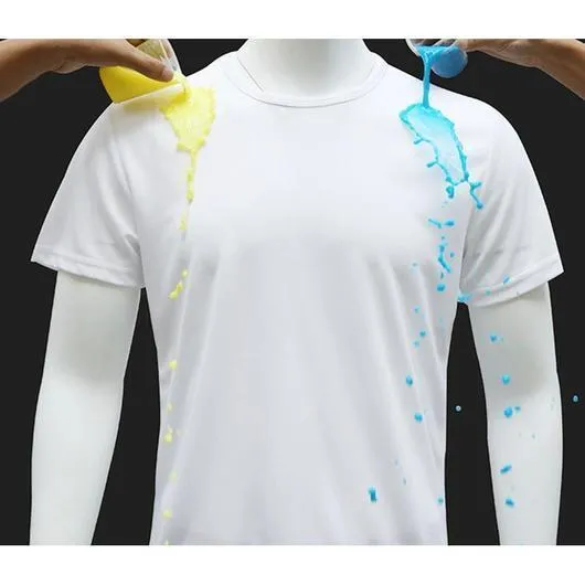 Plain round neck short sleeve quick-dry waterproof anti-fouling T-shirt in white, black, blue; 95% acetate blend loose fit