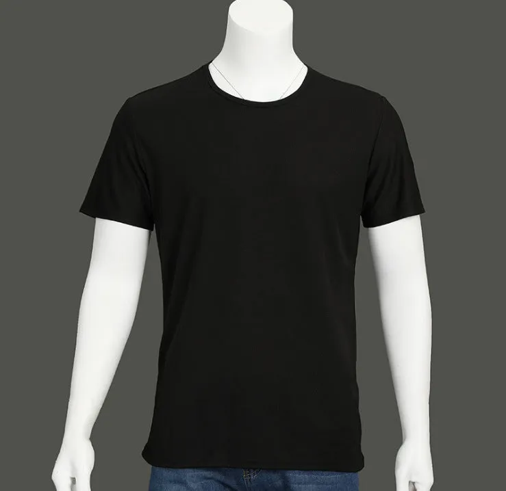 Plain round neck short sleeve quick-dry waterproof anti-fouling T-shirt in white, black, blue; 95% acetate blend loose fit