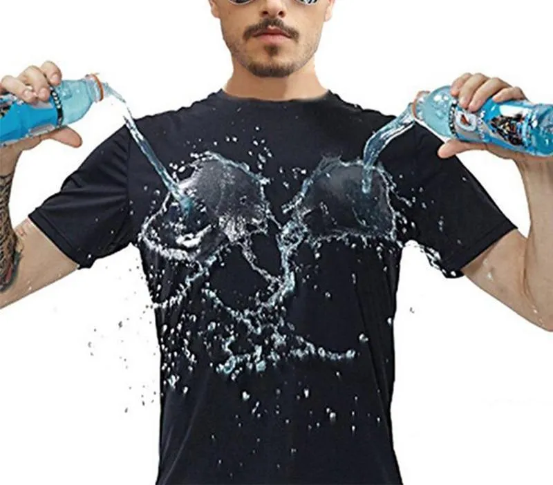 Plain round neck short sleeve quick-dry waterproof anti-fouling T-shirt in white, black, blue; 95% acetate blend loose fit