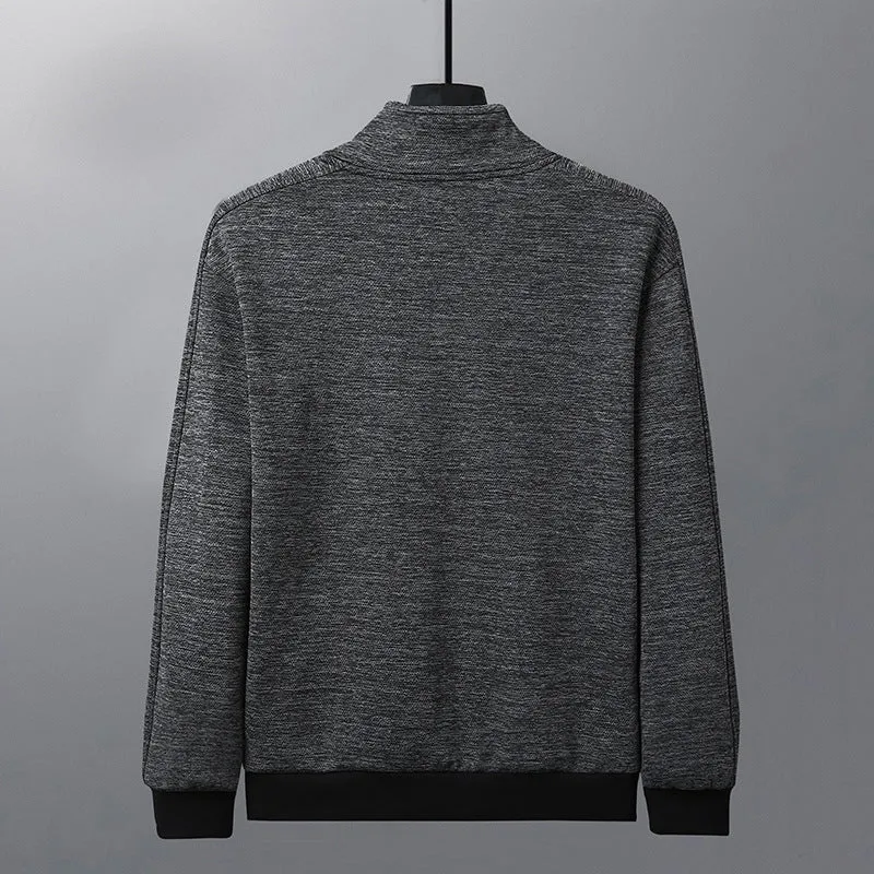Men's casual athletic jacket with stand-up collar, zipper front, chemical fibre blend, black colour option