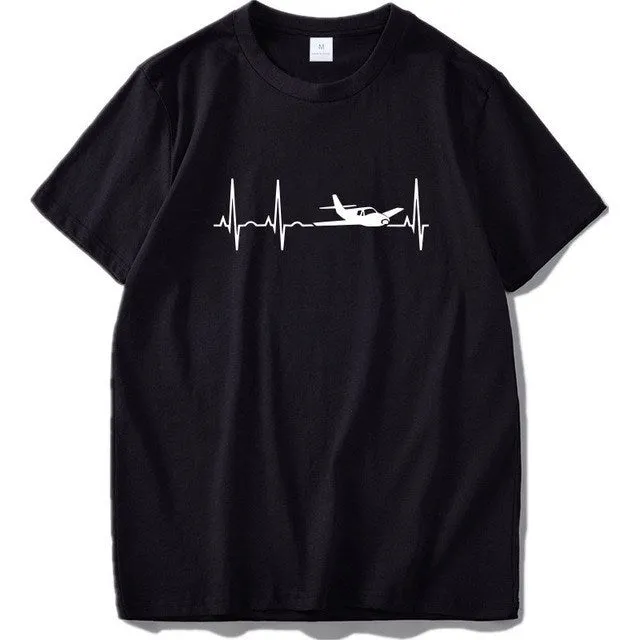 Mens slim fit black short sleeve T-shirt with cartoon print round neck collar close-up