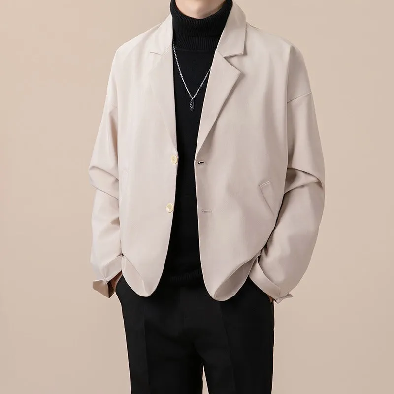 Men's casual loose fit suit jacket in polyester blend available in four colours